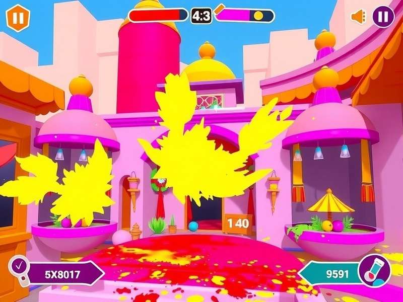 Holi Wonderland Trip gameplay showing color throwing mechanics